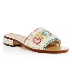 GUCCI LIMITED EDITION GUCCY LUPE PEARL CRYSTAL EMBELLISHED SLIDE SANDAL SIZE 38